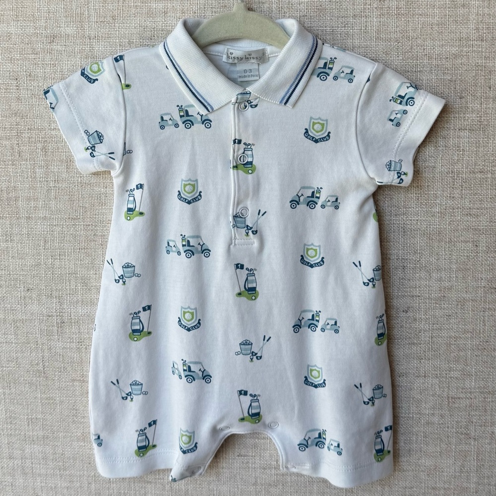 Kissy Kissy Baby Boy Golf Club Short Sleeve Playsuit with Collar Bodysuit Romper